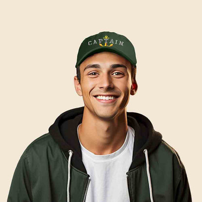 Dalix Captain Embroidered Dad Cap Cotton Baseball Hat Men in Olive