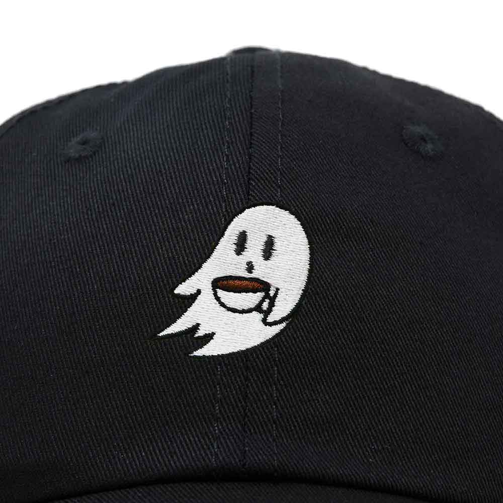 Dalix Spooke-a-Latte Ghost Cap Embroidered Coffee Cotton Baseball Hat Mens Womens in Washed Black