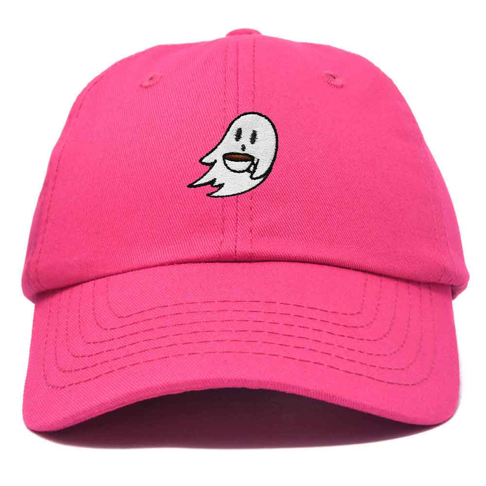 Dalix Spooke-a-Latte Ghost Cap Embroidered Coffee Cotton Baseball Hat Mens Womens in Hot Pink