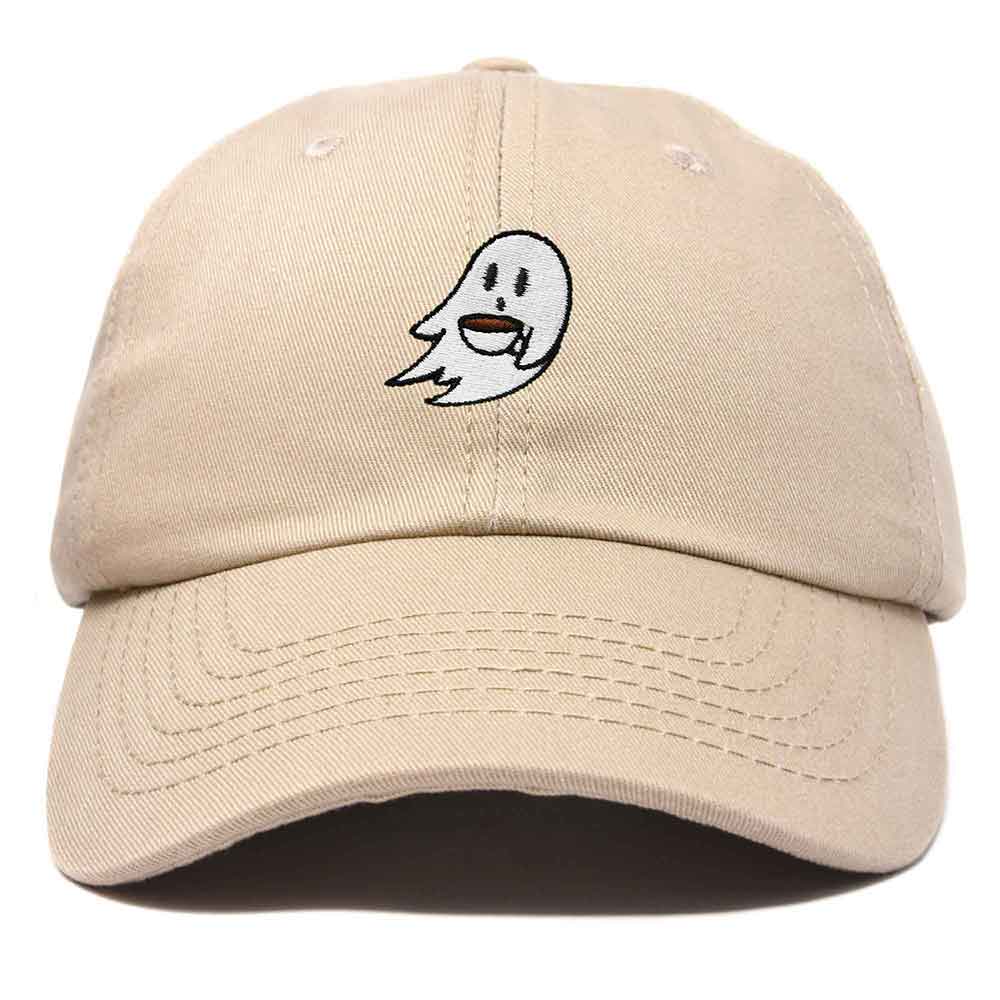 Dalix Spooke-a-Latte Ghost Cap Embroidered Coffee Cotton Baseball Hat Mens Womens in Khaki