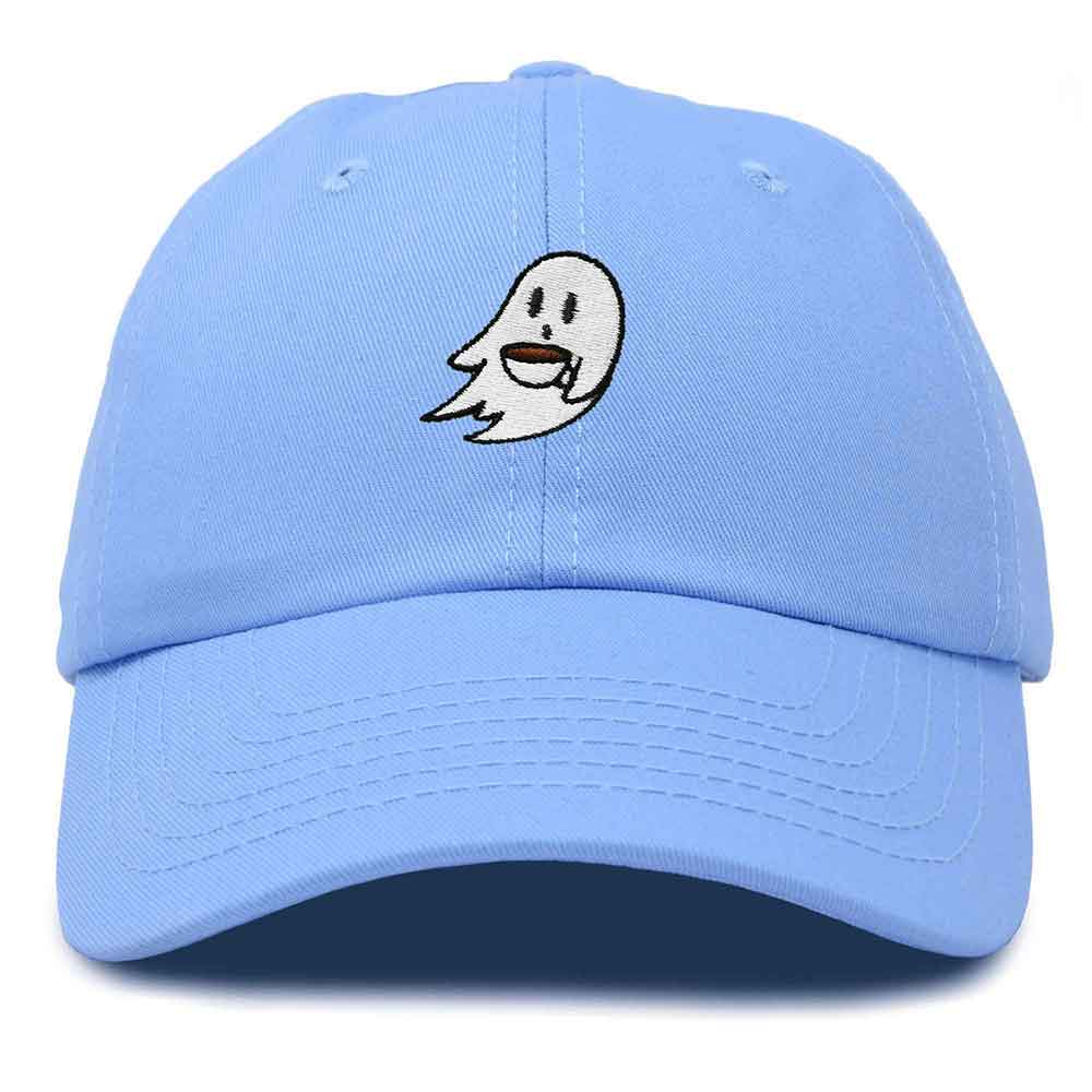 Dalix Spooke-a-Latte Ghost Cap Embroidered Coffee Cotton Baseball Hat Mens Womens in Light Blue