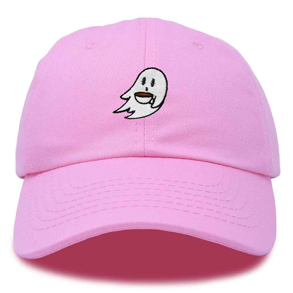 Dalix Spooke-a-Latte Ghost Cap Embroidered Coffee Cotton Baseball Hat Mens Womens in Light Pink