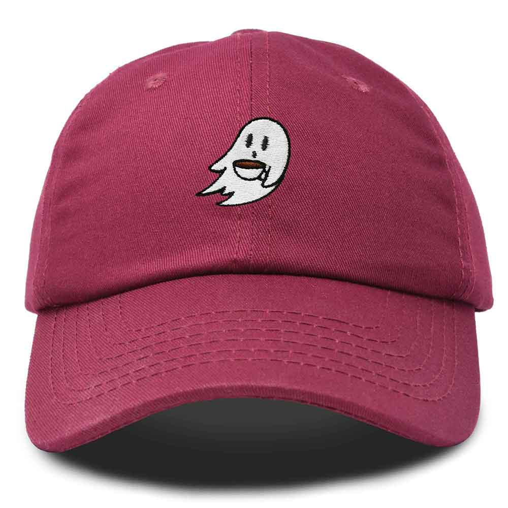 Dalix Spooke-a-Latte Ghost Cap Embroidered Coffee Cotton Baseball Hat Mens Womens in Maroon