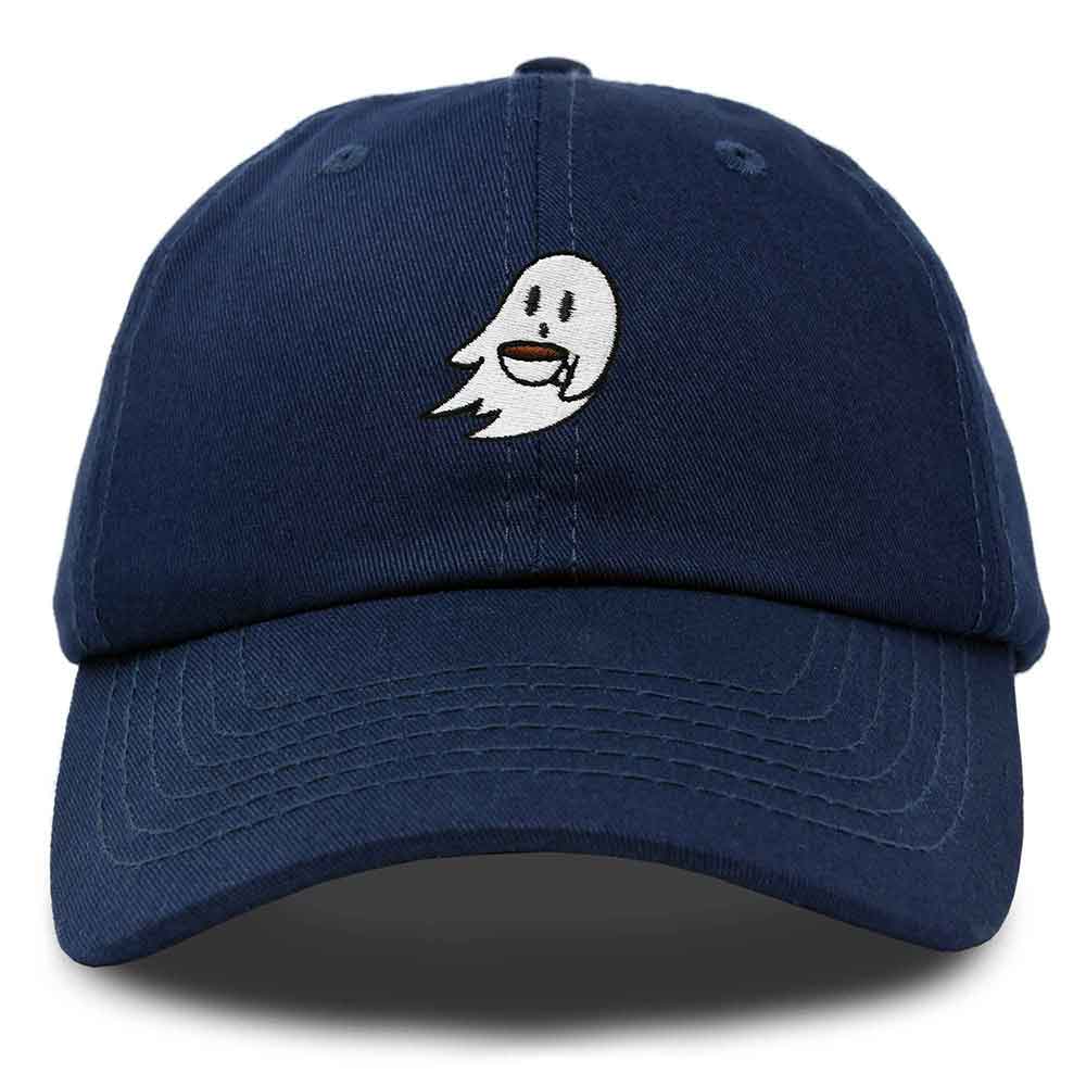 Dalix Spooke-a-Latte Ghost Cap Embroidered Coffee Cotton Baseball Hat Mens Womens in Washed Navy Blue