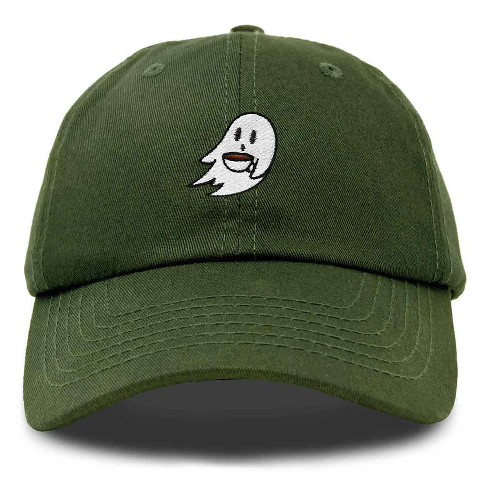 Dalix Spooke-a-Latte Ghost Cap Embroidered Coffee Cotton Baseball Hat Mens Womens in Olive