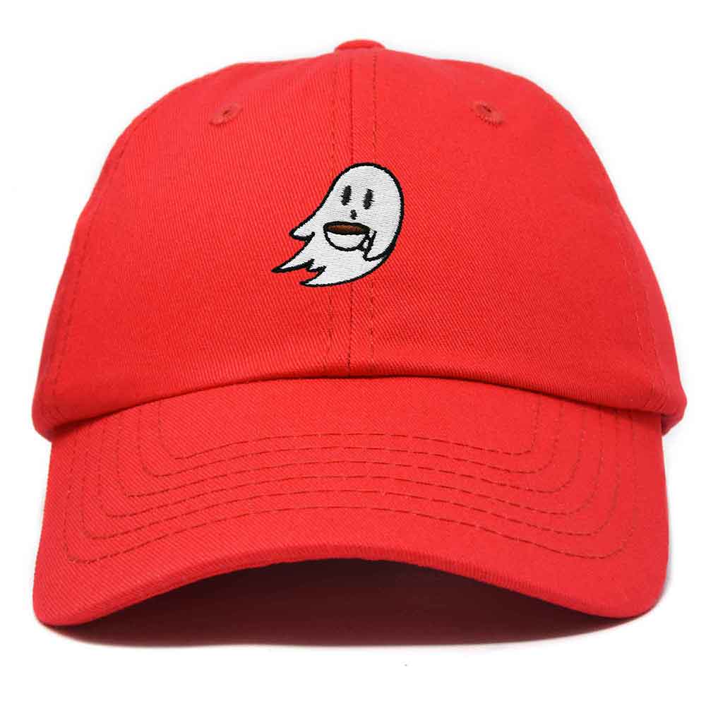 Dalix Spooke-a-Latte Ghost Cap Embroidered Coffee Cotton Baseball Hat Mens Womens in Red