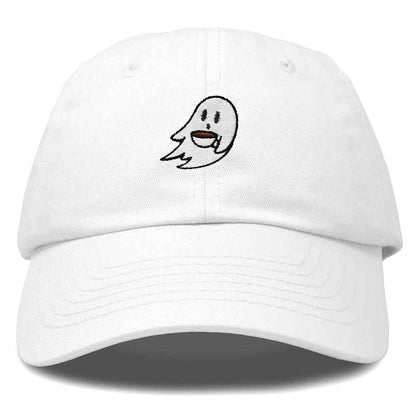 Dalix Spooke-a-Latte Ghost Cap Embroidered Coffee Cotton Baseball Hat Mens Womens in White