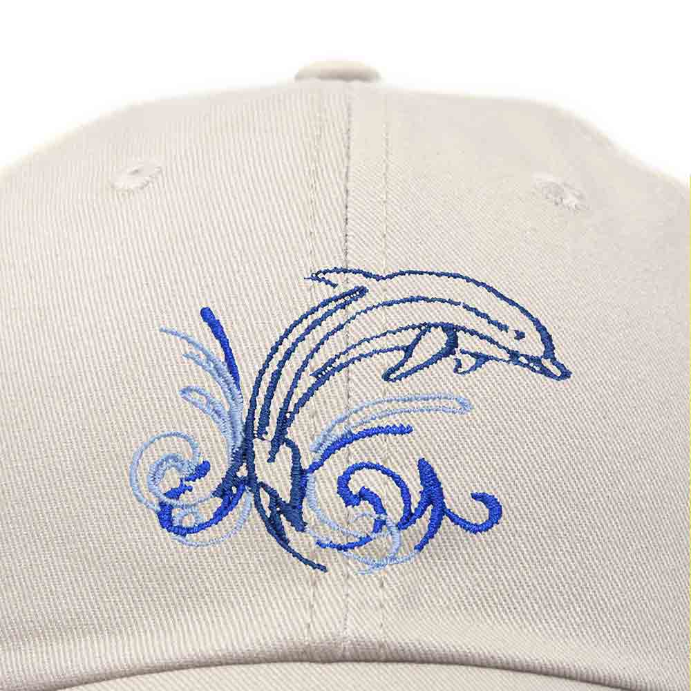 Dalix Dolphin Embroidered Dad Cap Cotton Baseball Cap Women in Khaki