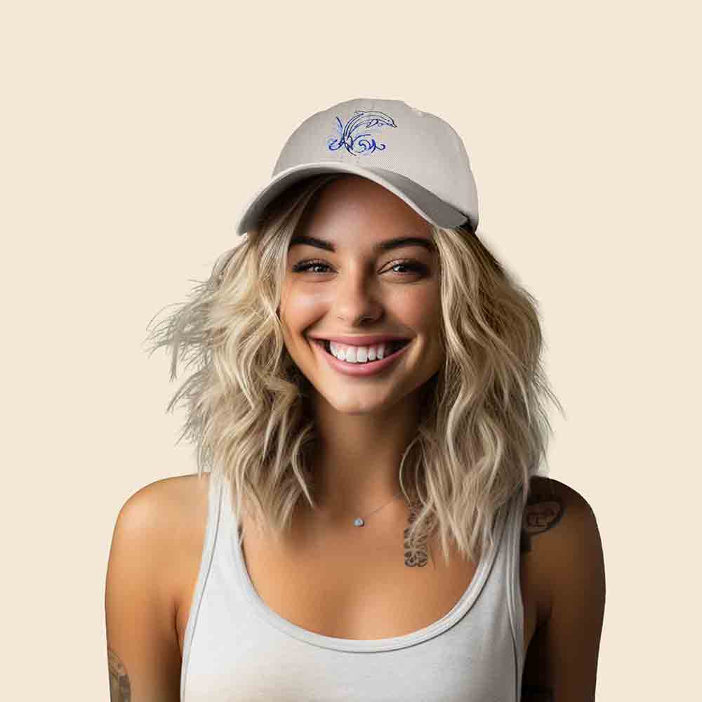 Dalix Dolphin Embroidered Dad Cap Cotton Baseball Cap Women in Light Blue