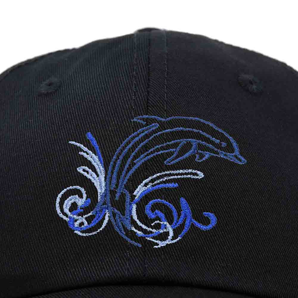 Dalix Dolphin Embroidered Dad Cap Cotton Baseball Cap Women in Black