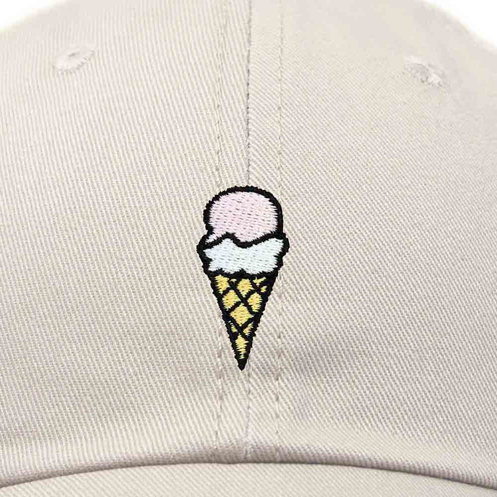 Dalix Double Scoop Embroidered Ice Cream Dad Hat Embroidered Cap Women in Khaki