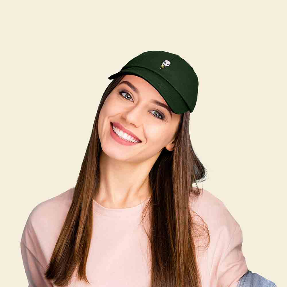 Dalix Double Scoop Embroidered Ice Cream Dad Hat Embroidered Cap Women in Olive