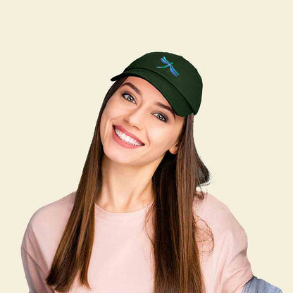 Dalix Dragonfly Embroidered Dad Cap Cotton Baseball Hat Women in Olive