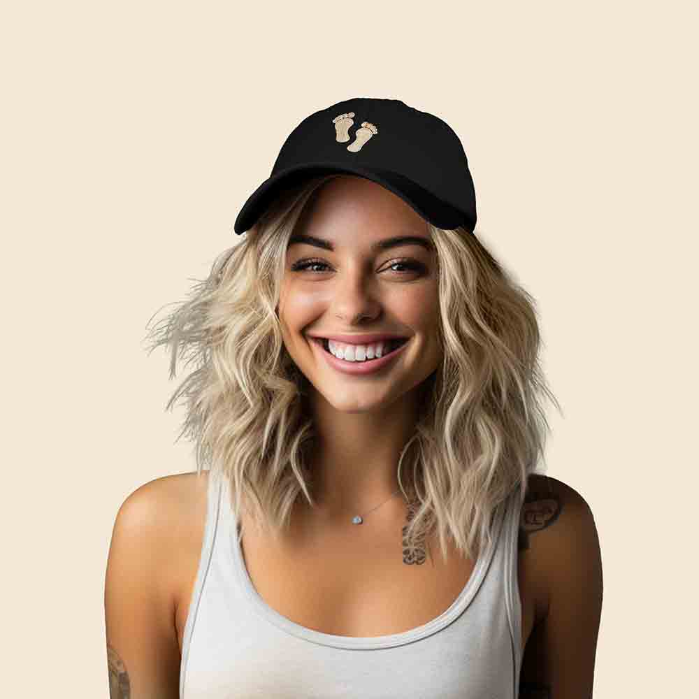 Dalix Footprint Embroidered Dad Cap Cotton Baseball Hat Women in Gold