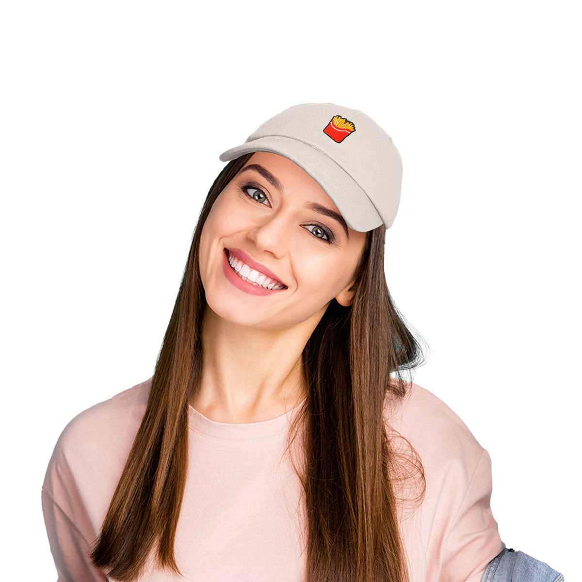 Dalix French Fries Embroidered Dad Cap Cotton Baseball Hat Women in Light Pink