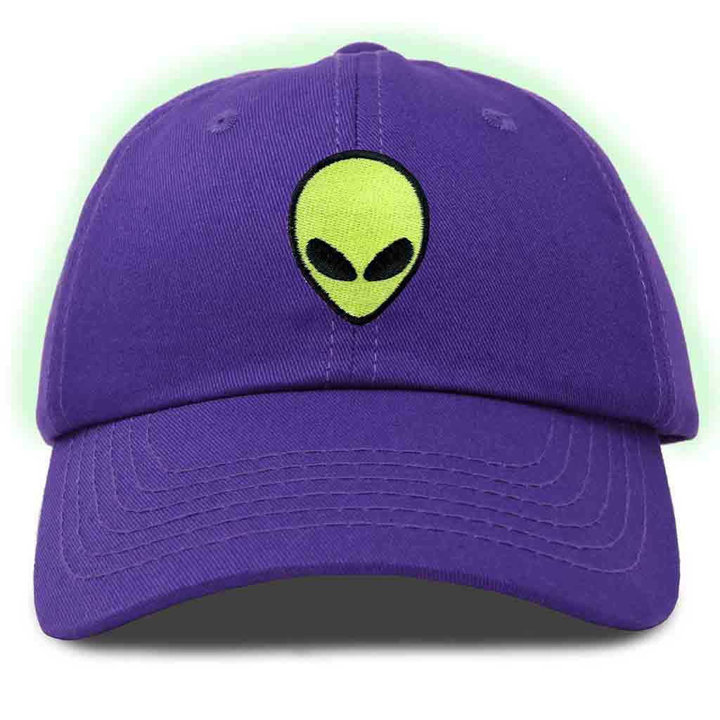 Dalix Alien Embroidered Glow in the Dark Hat Dad Cotton Baseball Cap Men in White