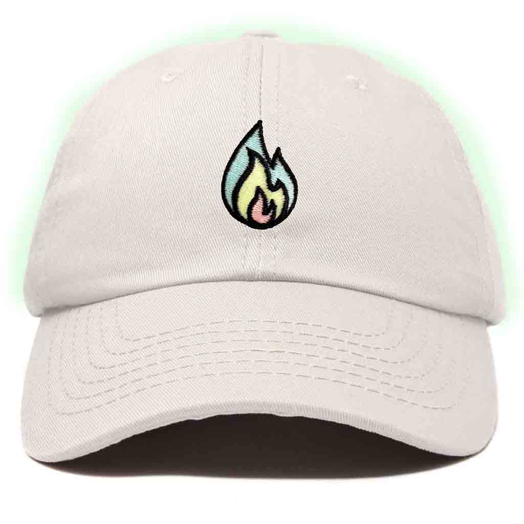 Dalix Fire Embroidered Glow in the Dark Hat Dad Cotton Baseball Cap Men in Kelly Green
