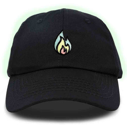 Dalix Fire Embroidered Glow in the Dark Hat Dad Cotton Baseball Cap Men in Beige