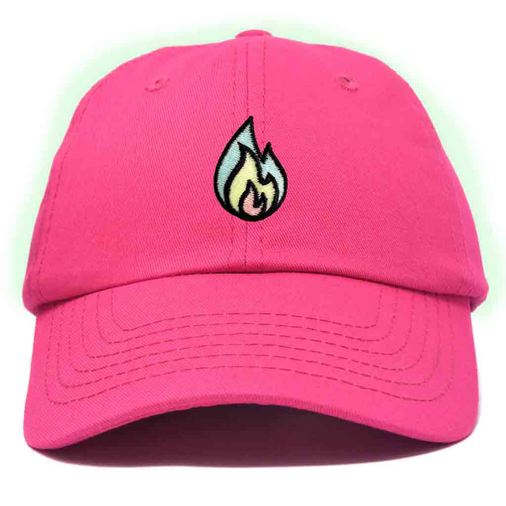Dalix Fire Embroidered Glow in the Dark Hat Dad Cotton Baseball Cap Men in Light Pink