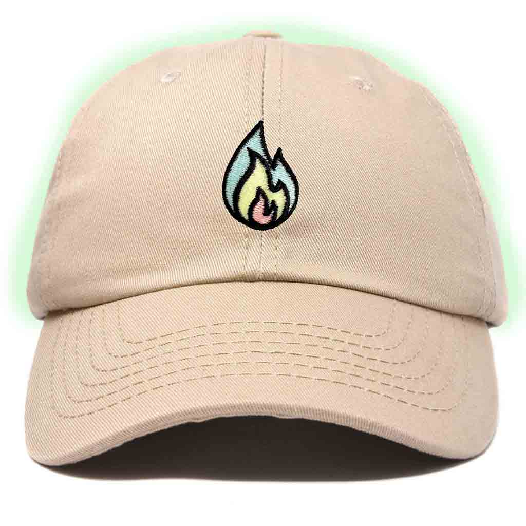 Dalix Fire Embroidered Glow in the Dark Hat Dad Cotton Baseball Cap Men in Yellow