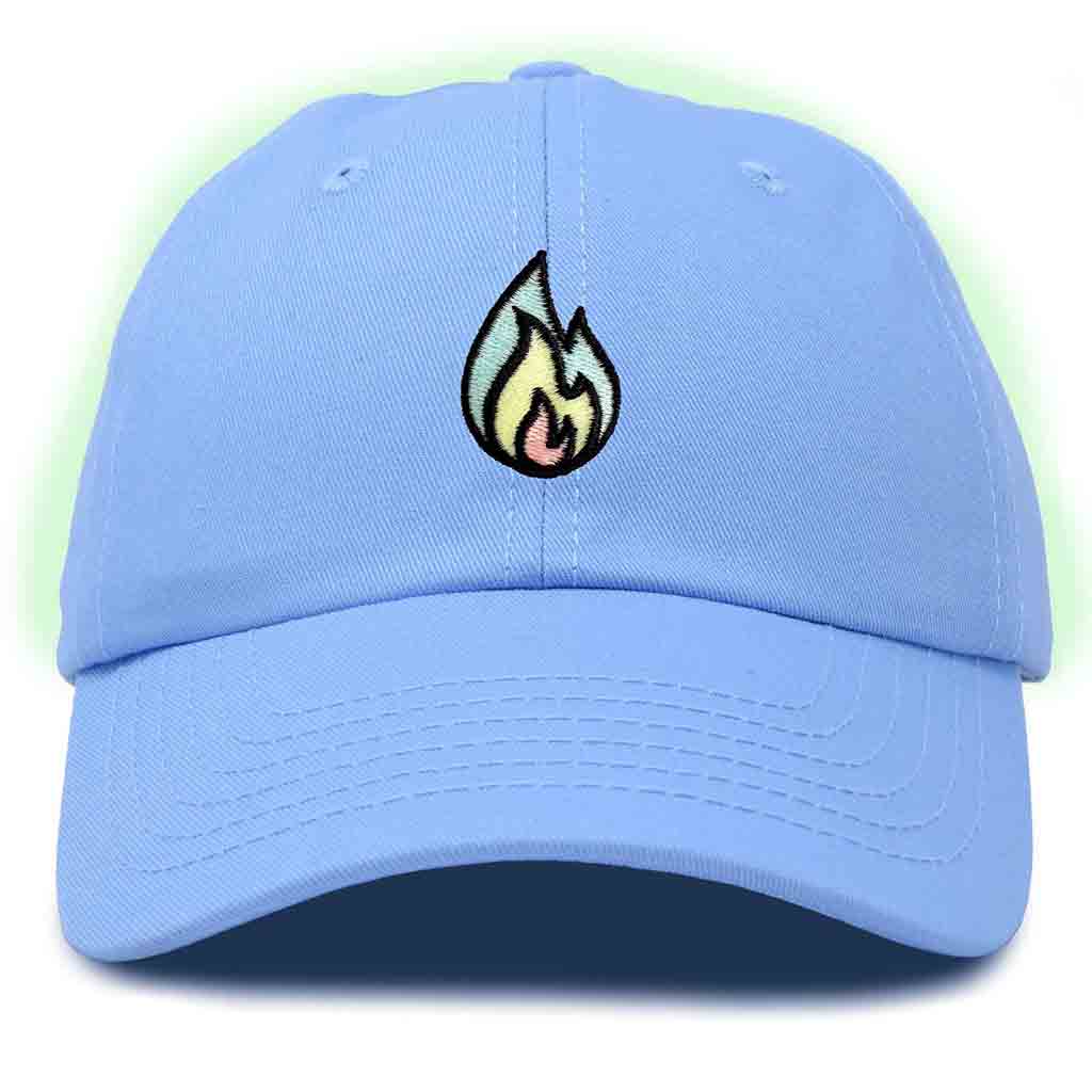 Dalix Fire Embroidered Glow in the Dark Hat Dad Cotton Baseball Cap Men in Olive