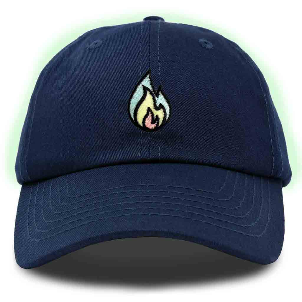 Dalix Fire Embroidered Glow in the Dark Hat Dad Cotton Baseball Cap Men in Red