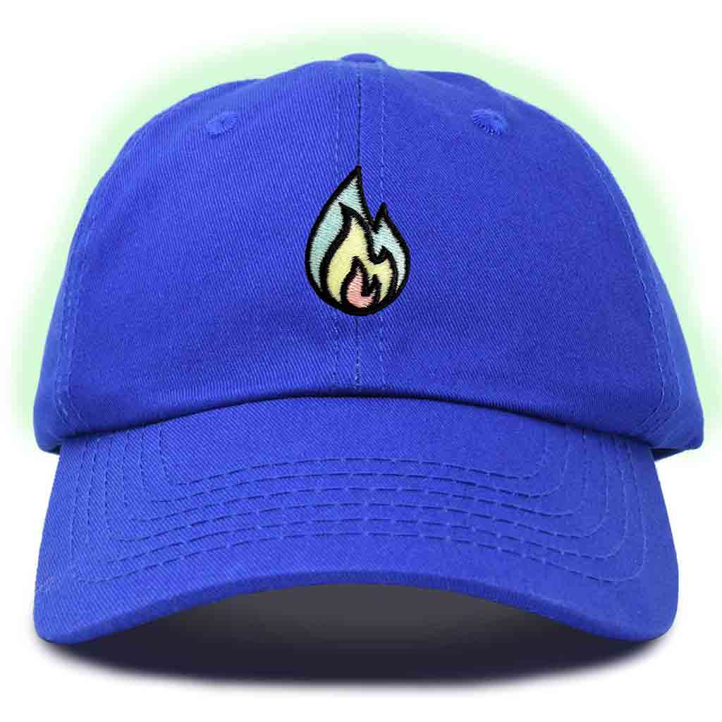 Dalix Fire Embroidered Glow in the Dark Hat Dad Cotton Baseball Cap Men in Washed Black