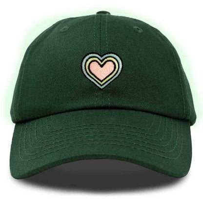 Dalix Heart Embroidered Glow in the Dark Hat Dad Hat Cotton Baseball Cap in Khaki