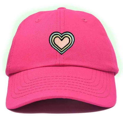 Dalix Heart Embroidered Glow in the Dark Hat Dad Hat Cotton Baseball Cap in Light Pink