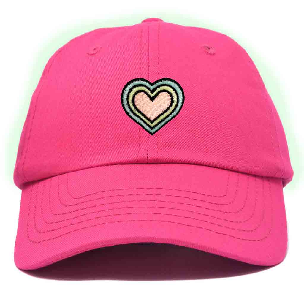 Dalix Heart Embroidered Glow in the Dark Hat Dad Hat Cotton Baseball Cap in Light Pink