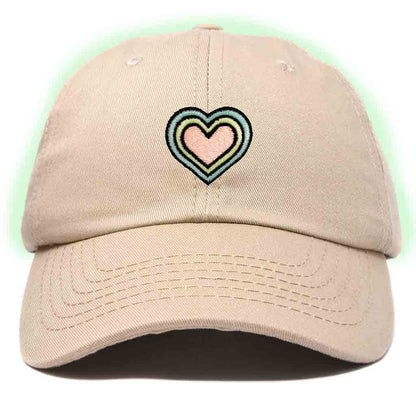 Dalix Heart Embroidered Glow in the Dark Hat Dad Hat Cotton Baseball Cap in Yellow