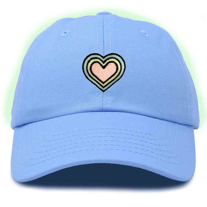 Dalix Heart Embroidered Glow in the Dark Hat Dad Hat Cotton Baseball Cap in Olive