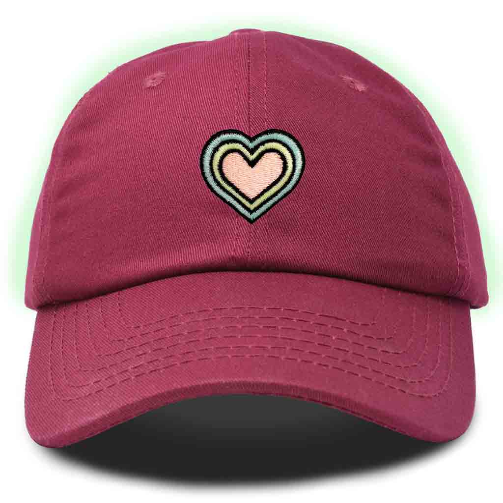 Dalix Heart Embroidered Glow in the Dark Hat Dad Hat Cotton Baseball Cap in Purple