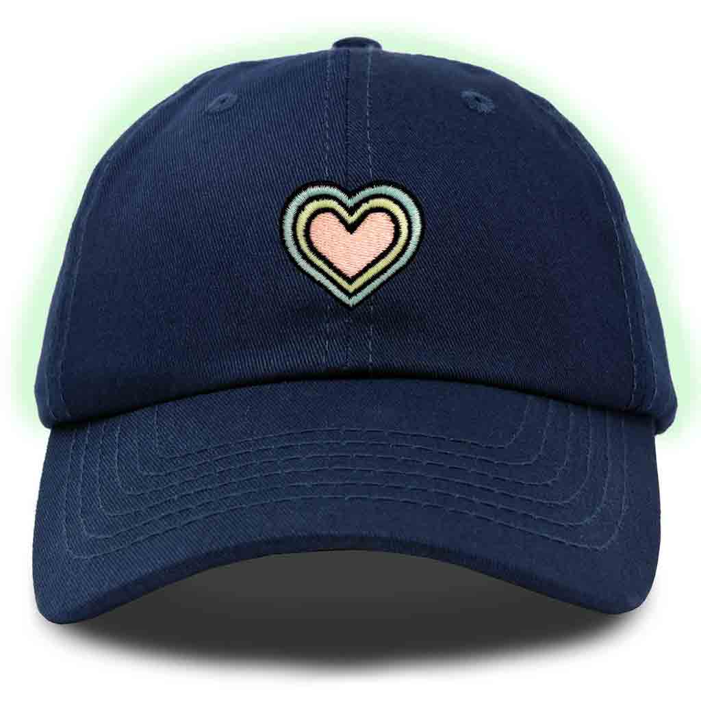 Dalix Heart Embroidered Glow in the Dark Hat Dad Hat Cotton Baseball Cap in Red