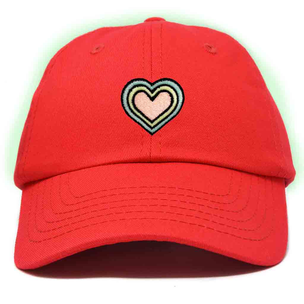 Dalix Heart Embroidered Glow in the Dark Hat Dad Hat Cotton Baseball Cap in Washed Navy Blue
