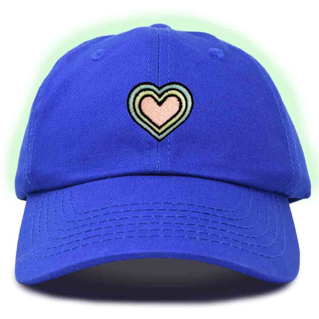 Dalix Heart Embroidered Glow in the Dark Hat Dad Hat Cotton Baseball Cap in Washed Black