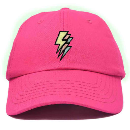 Dalix Lightning Embroidered Glow in the Dark Hat Dad Cotton Baseball Cap Men in Light Pink