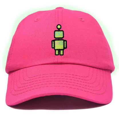 Dalix Robot Embroidered Glow in the Dark Hat Dad Hat Cotton Baseball Cap in Light Pink