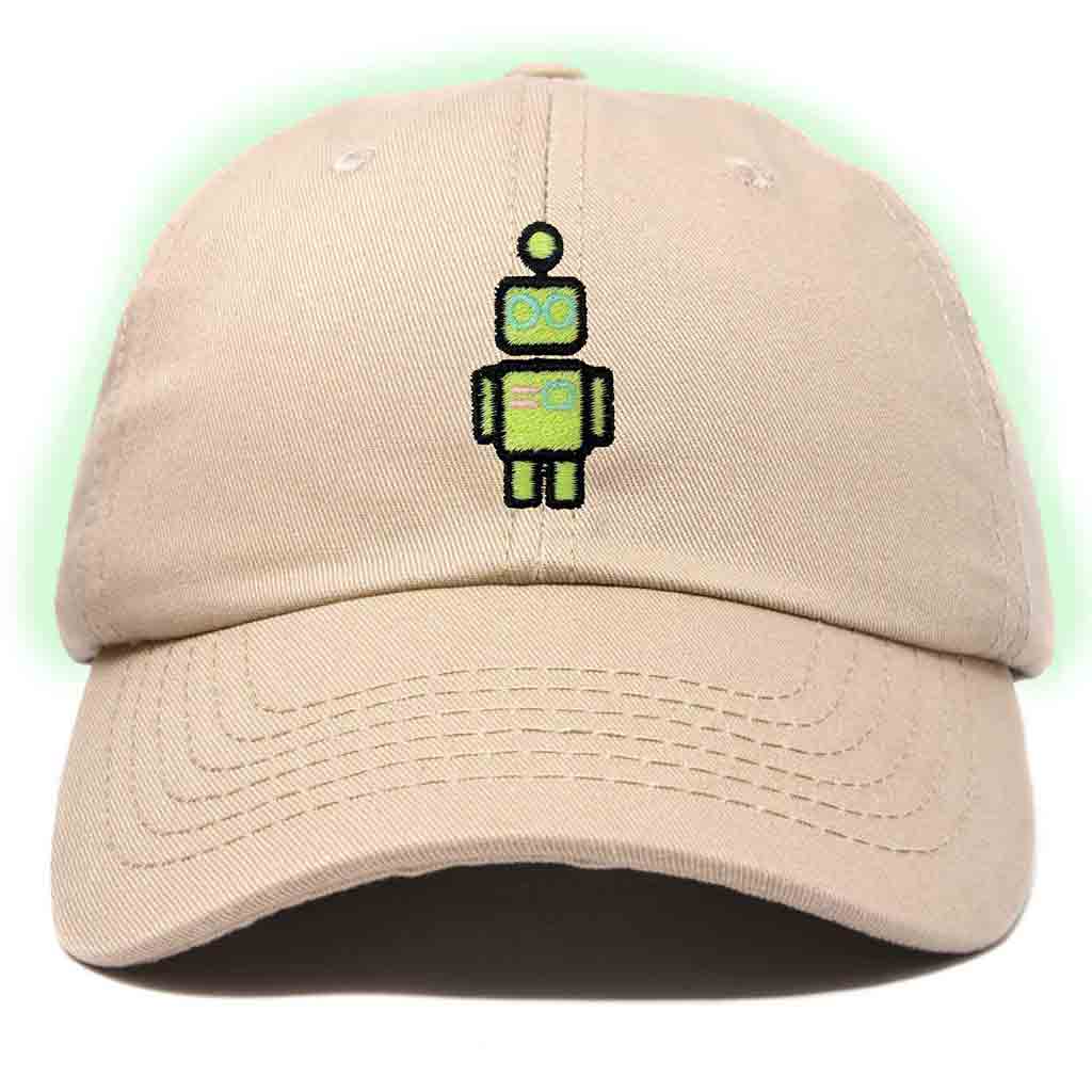 Dalix Robot Embroidered Glow in the Dark Hat Dad Hat Cotton Baseball Cap in Yellow