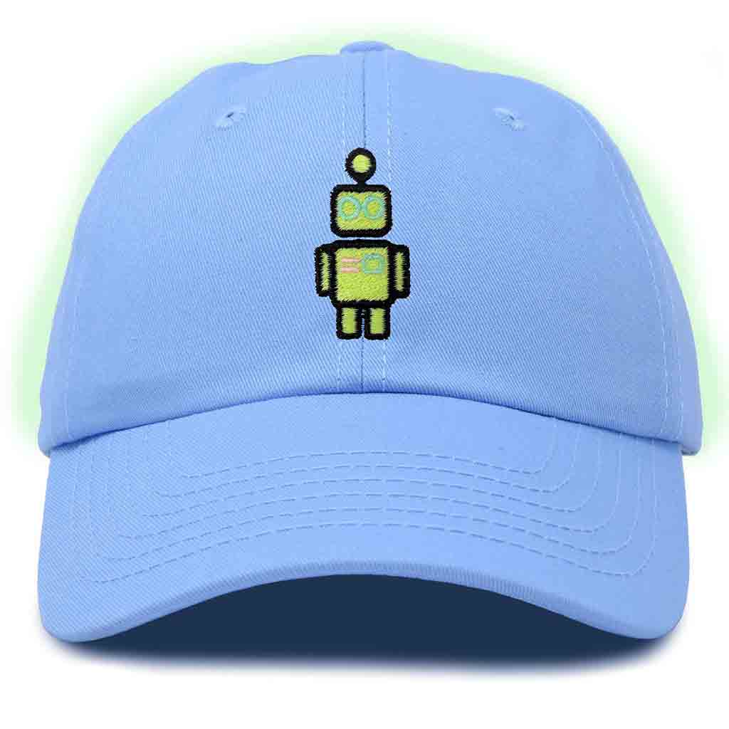 Dalix Robot Embroidered Glow in the Dark Hat Dad Hat Cotton Baseball Cap in Olive