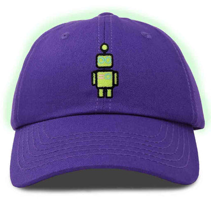 Dalix Robot Embroidered Glow in the Dark Hat Dad Hat Cotton Baseball Cap in White