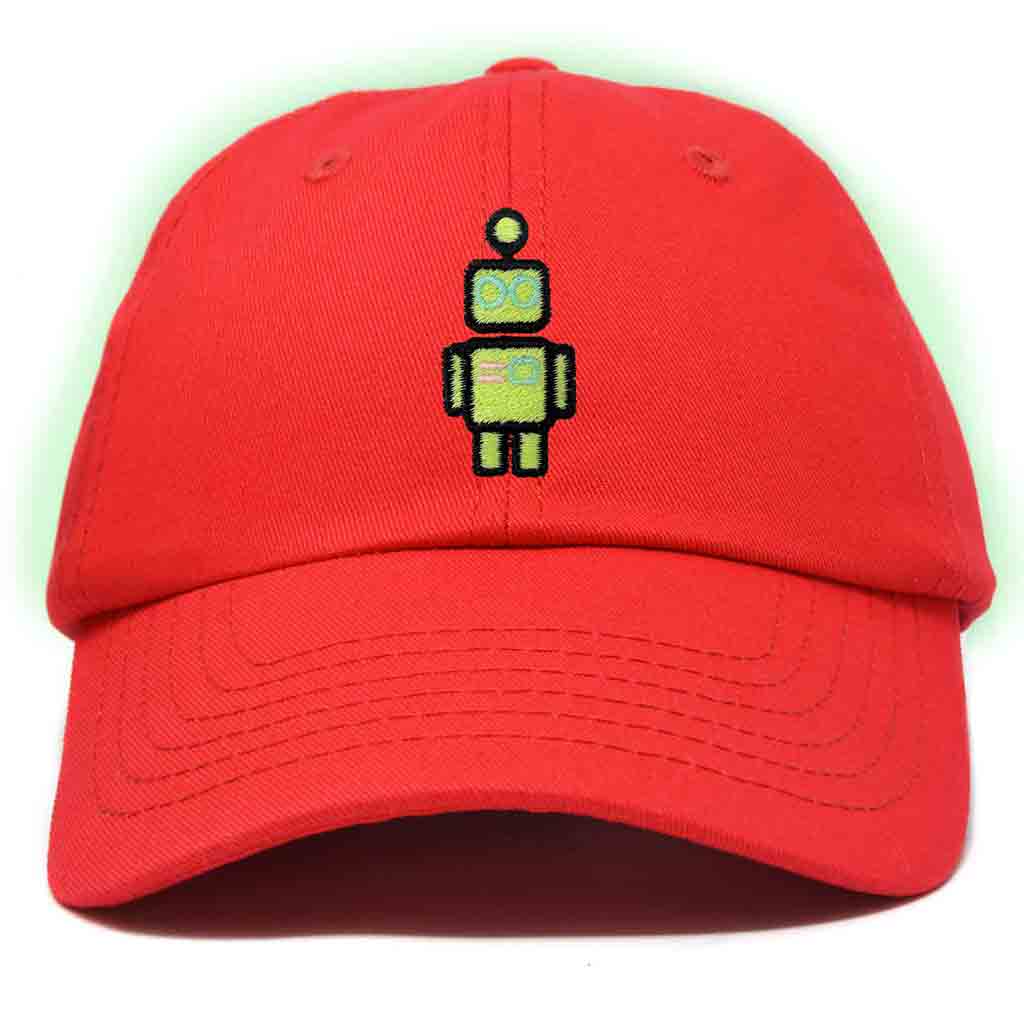 Dalix Robot Embroidered Glow in the Dark Hat Dad Hat Cotton Baseball Cap in Washed Navy Blue