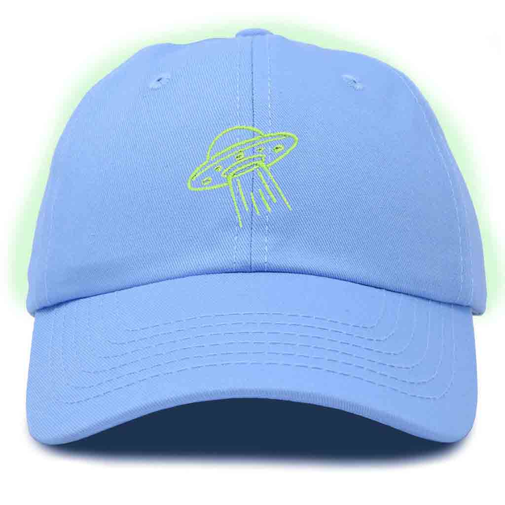 Dalix UFO Embroidered Glow in the Dark Hat Dad Cotton Baseball Cap Men in Olive