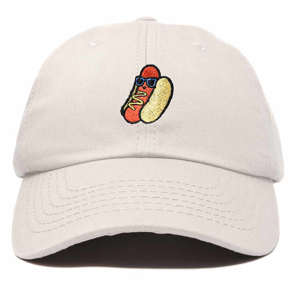 Dalix Hot Dog Embroidered Cap Cotton Baseball Summer Cool Dad Hat Mens in Beige