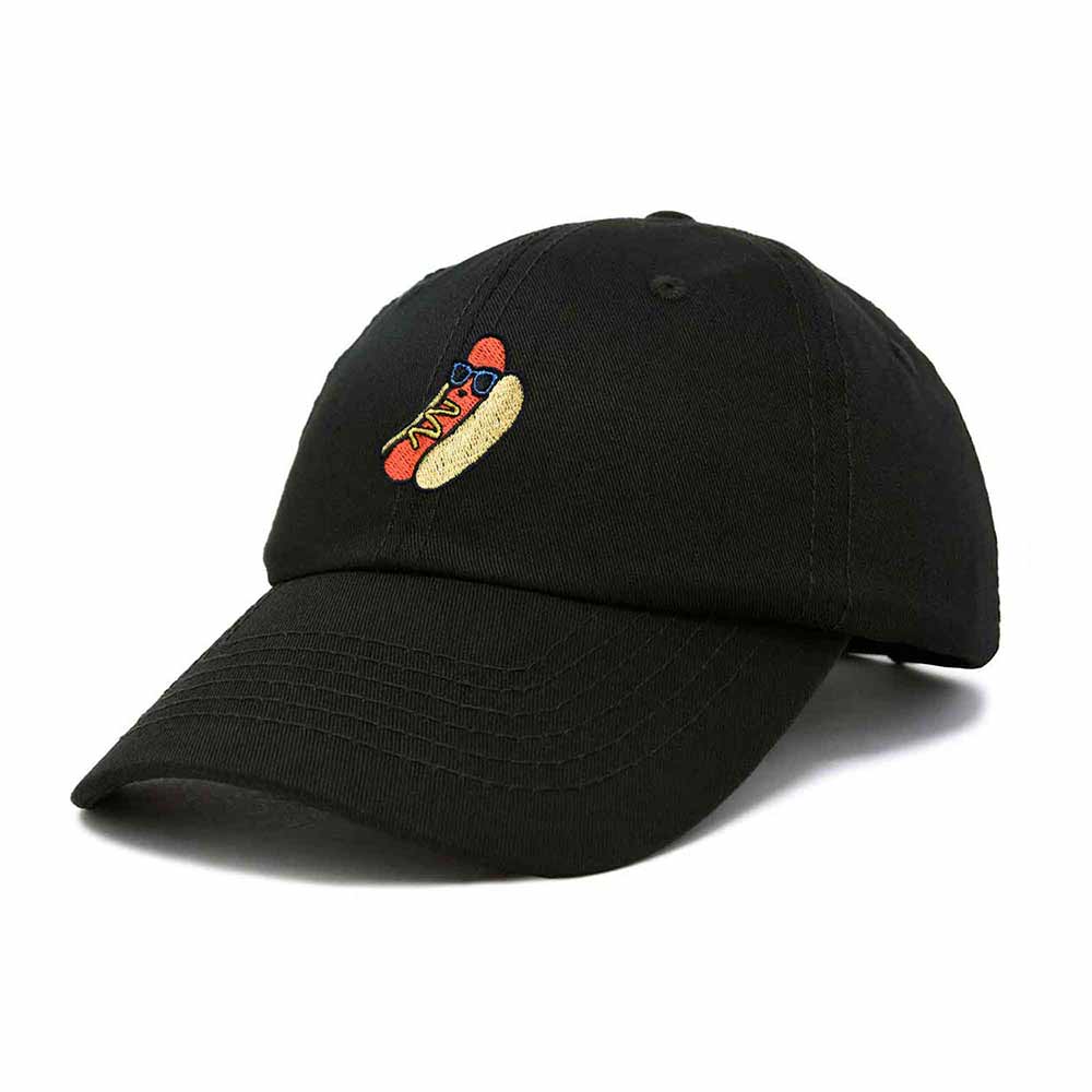 Dalix Hot Dog Embroidered Cap Cotton Baseball Summer Cool Dad Hat Mens in Black