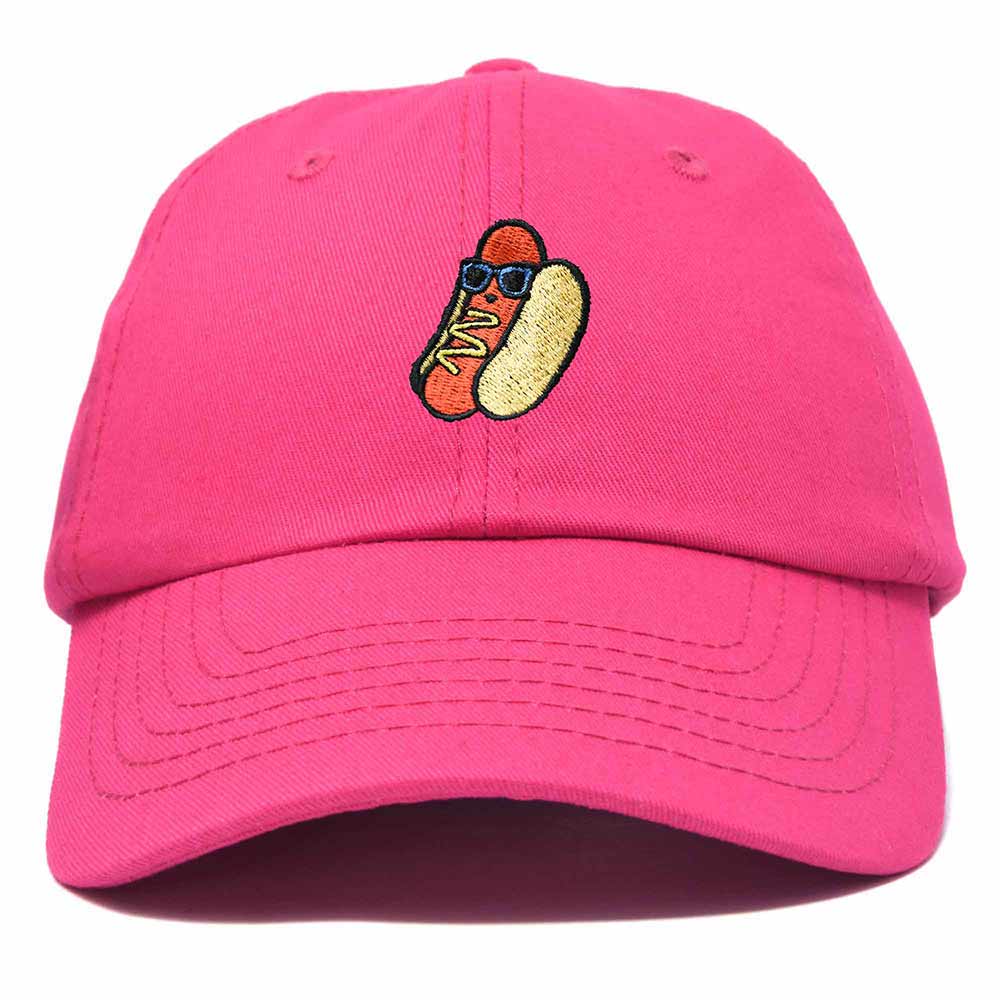 Dalix Hot Dog Embroidered Cap Cotton Baseball Summer Cool Dad Hat Mens in Hot Pink