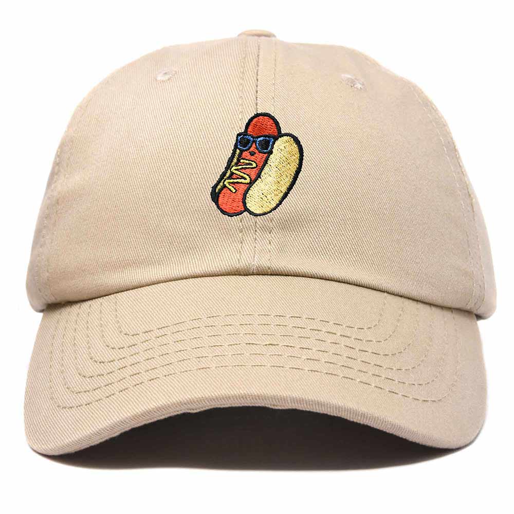 Dalix Hot Dog Embroidered Cap Cotton Baseball Summer Cool Dad Hat Mens in Khaki
