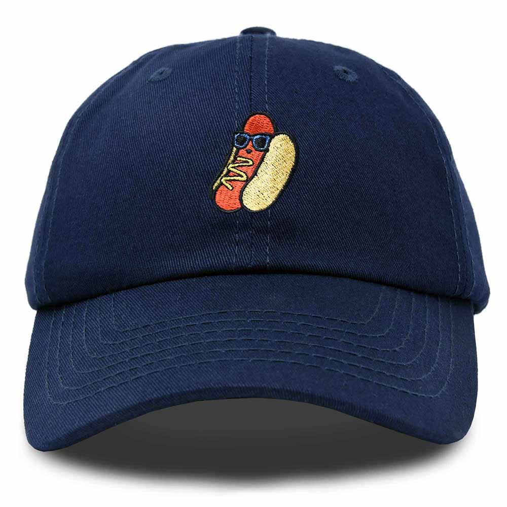 Dalix Hot Dog Embroidered Cap Cotton Baseball Summer Cool Dad Hat Mens in Navy Blue