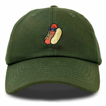 Dalix Hot Dog Embroidered Cap Cotton Baseball Summer Cool Dad Hat Mens in Olive