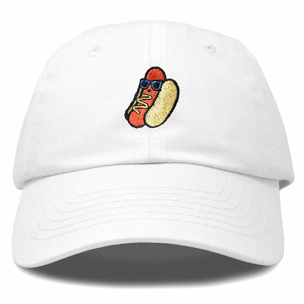 Dalix Hot Dog Embroidered Cap Cotton Baseball Summer Cool Dad Hat Mens in White